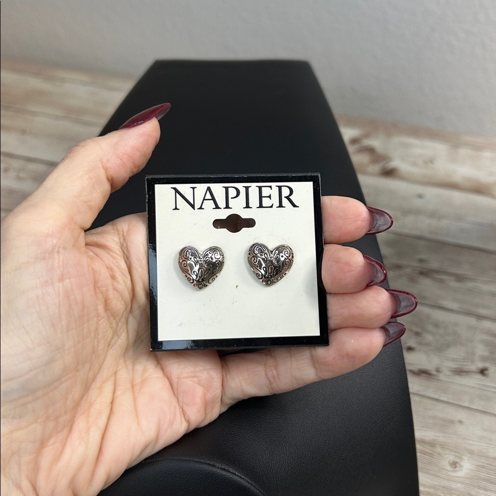 Napier Intricate Silver Heart Earrings - Picture 3 of 3